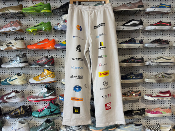 NEW Balenciaga Multi Logo Sweatpants - Sail Size Large