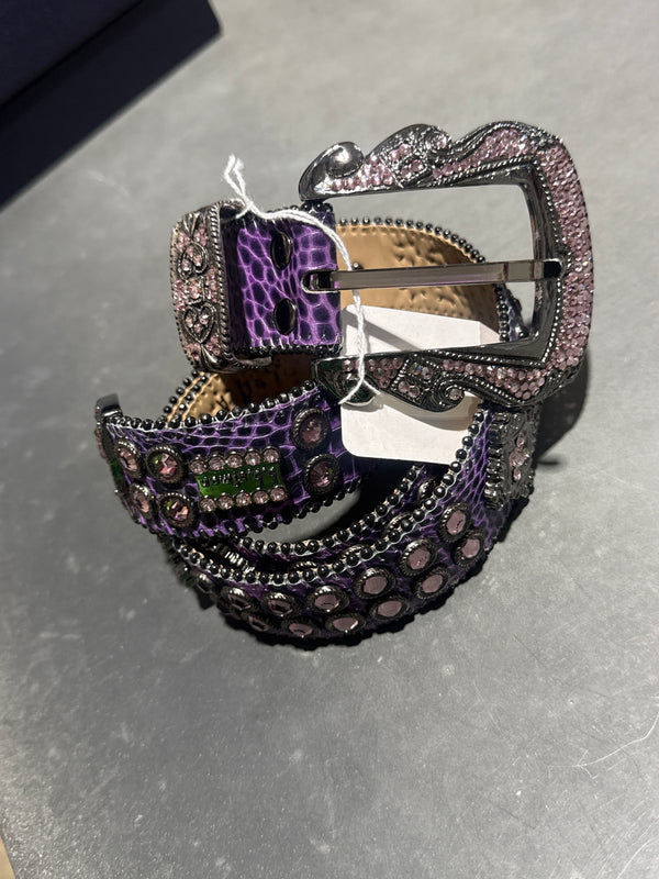 CLEAN B.B. Simon Double Row Croc Crystal Belt - Purple Size 32