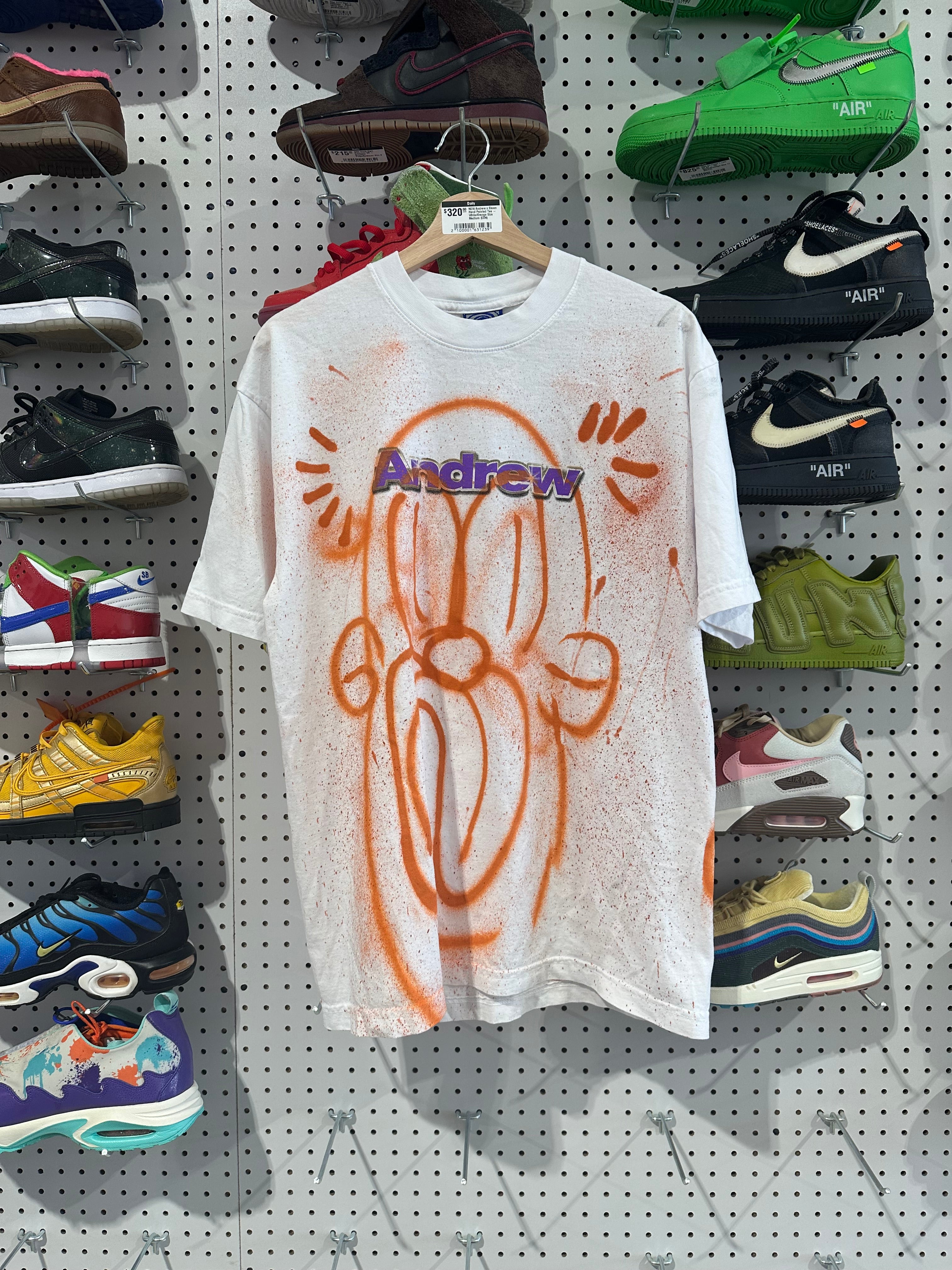 NEW Andrew x Slawn Hand Painted Tee - White/Orange Size Medium