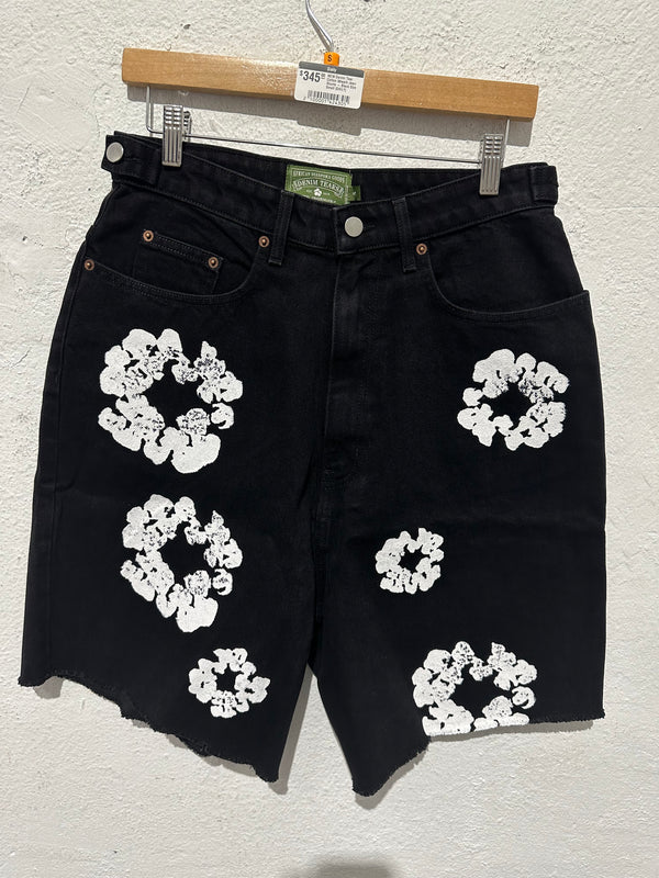 NEW Denim Tear Cotton Wreath Jean Shorts - Black (DAILY)