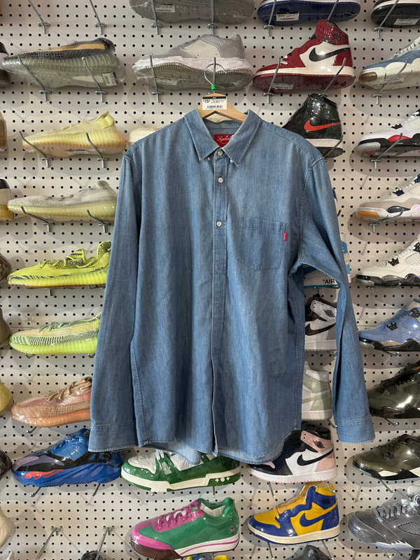 USED Supreme Oxford Shirt - Light Washed Denim Size XL