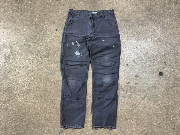 USED Carhartt Distressed Double Knee Pants - Grey Size 32x30