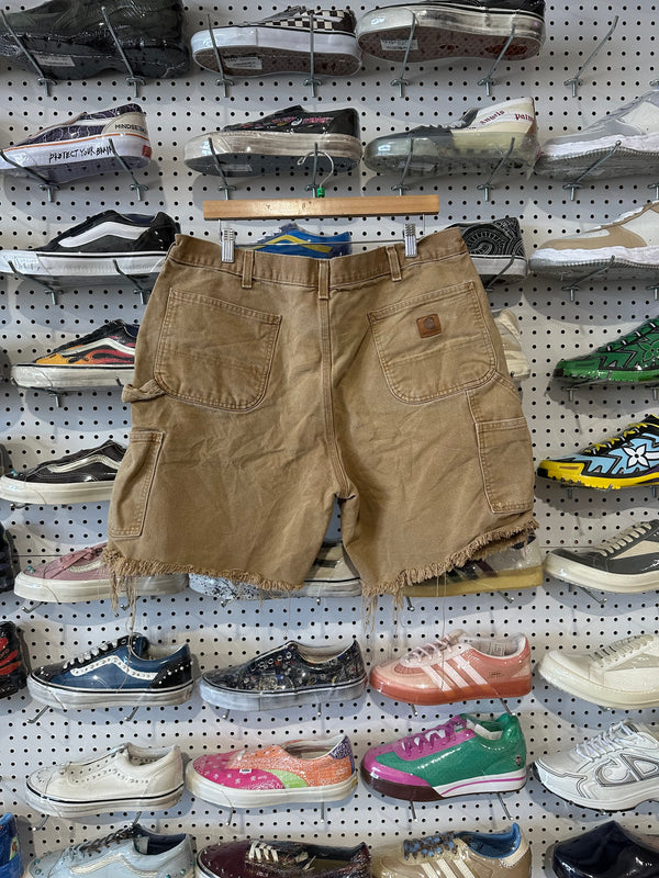 USED Distressed Carhartt Carpenter Shorts - Golden Khaki Size 38
