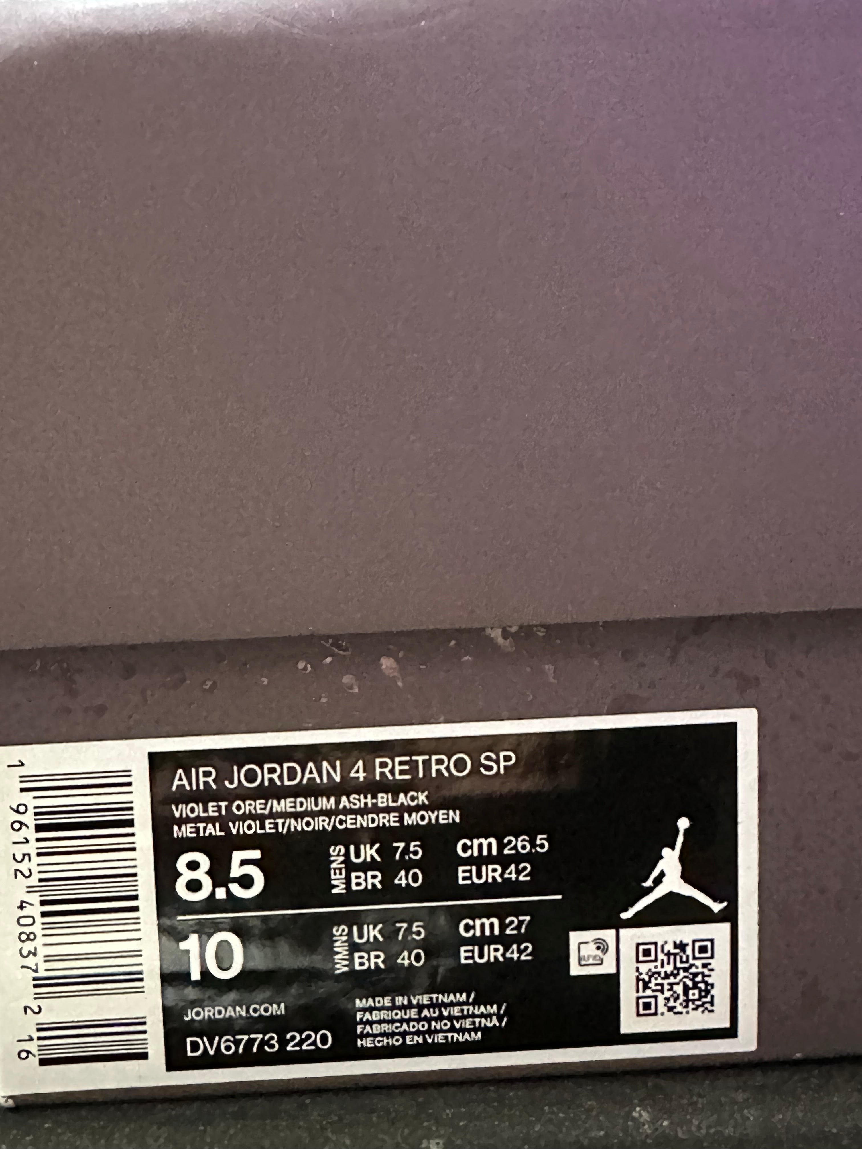 Air Jordan 4 Retro SP - A Ma Maniére/Violet Ore Size 8.5