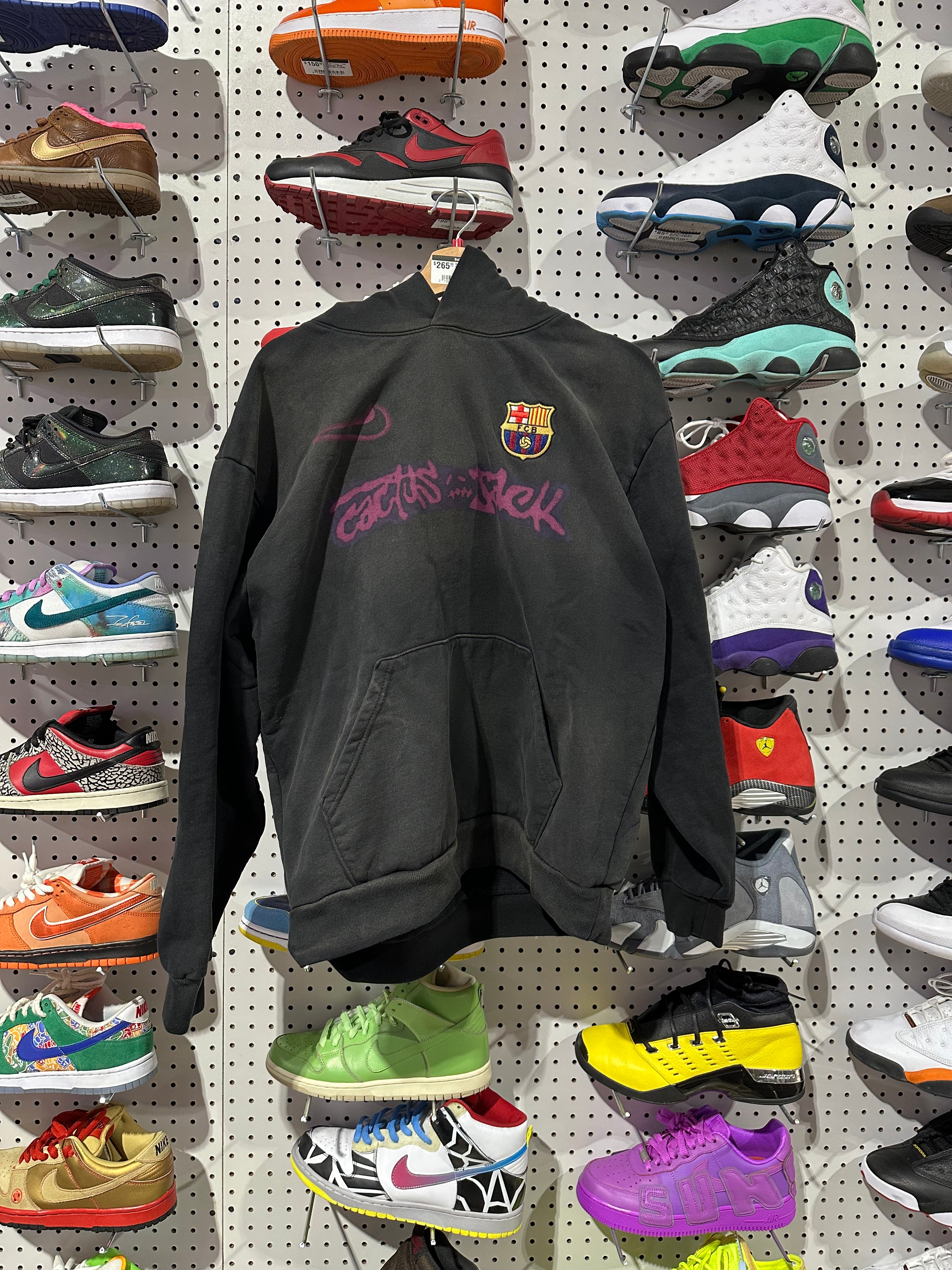NEW Travis Scott x Nike x FC Barcelona Spray Logo Hoodie - Black Size