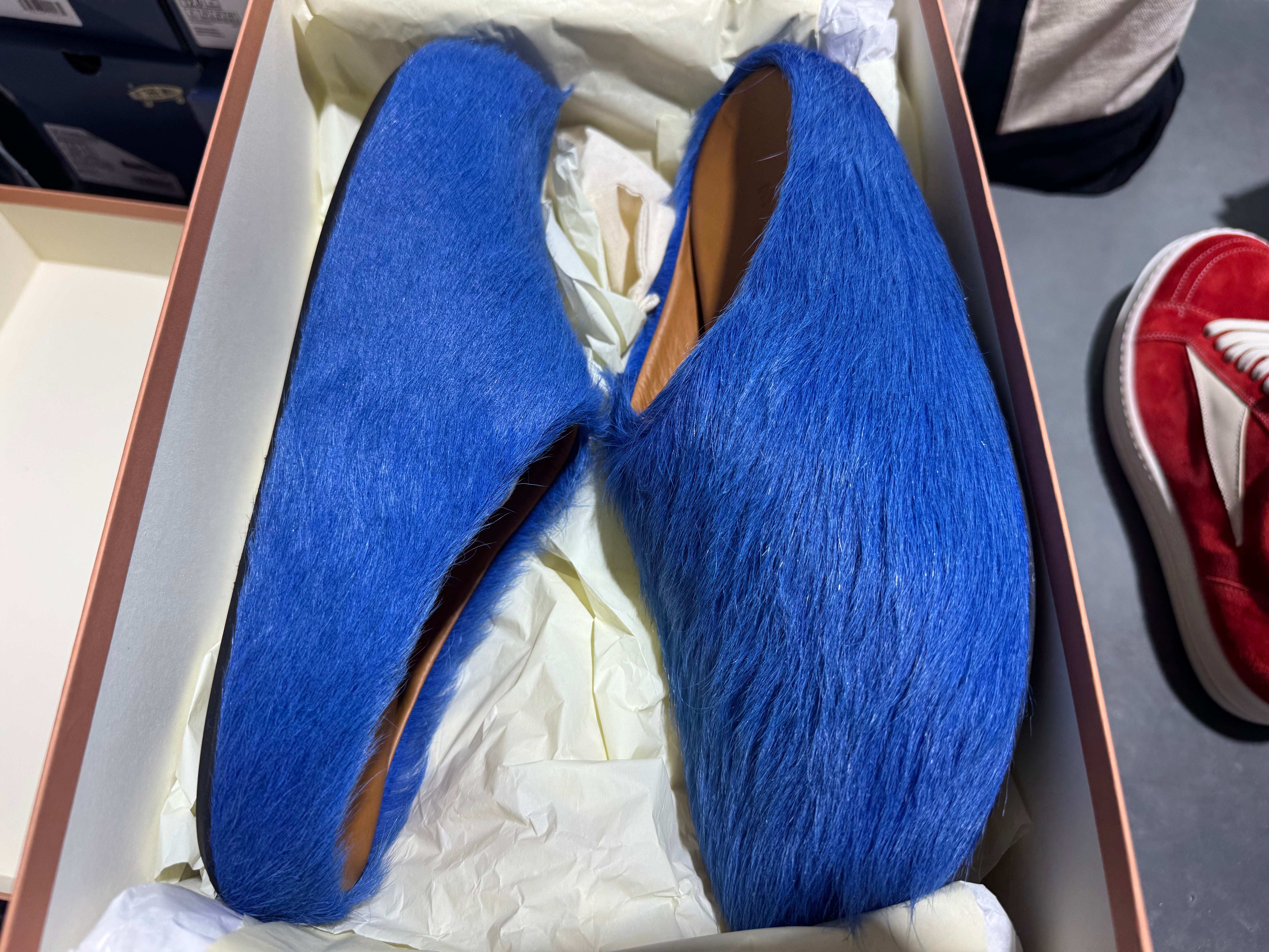 Marni Long Hair Calfskin Fussbett Sabot Mule - Iris Blue Size 43EU/9.5US
