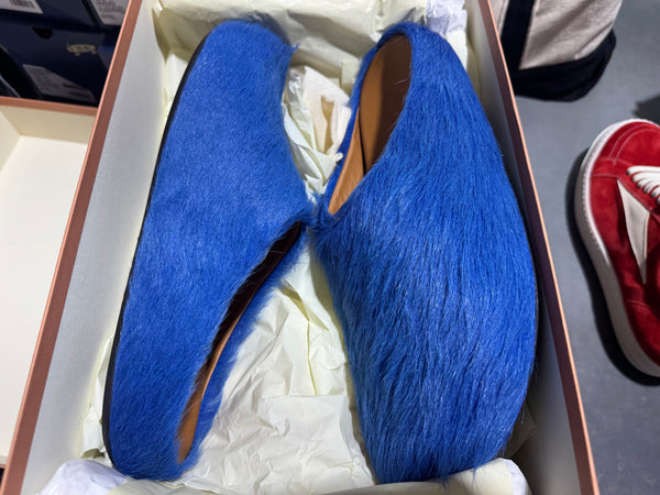 Marni Long Hair Calfskin Fussbett Sabot Mule - Iris Blue Size 43EU/9.5US
