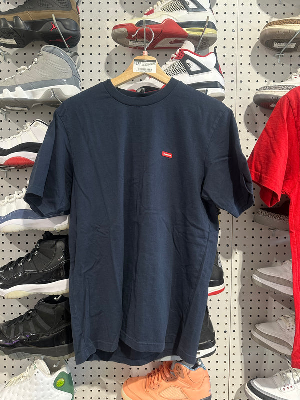 USED Supreme Small Box Logo Tee - Navy Blue Size Small