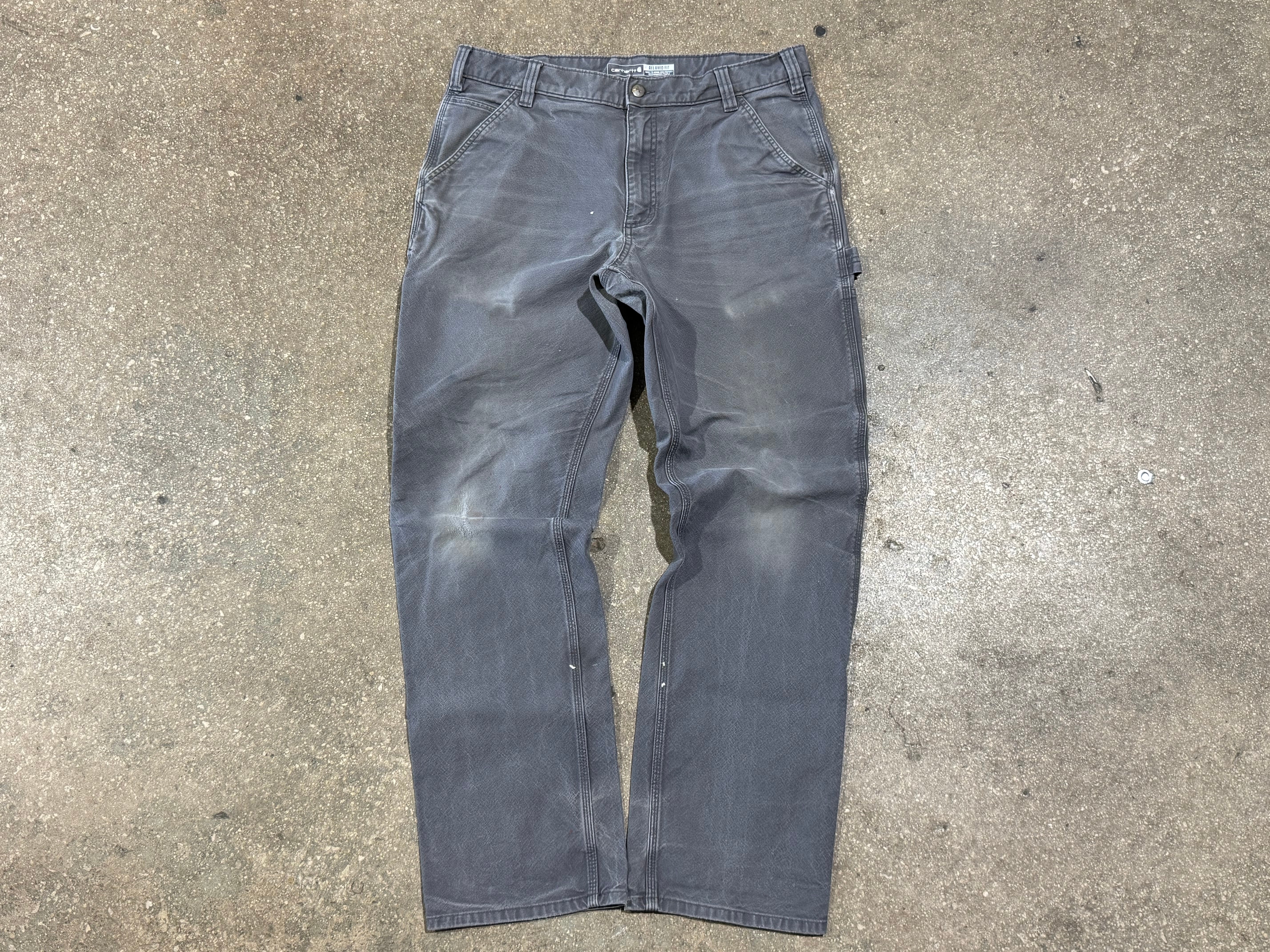 USED Distressed Carhartt Carpenter Pants - Grey Size 36x33
