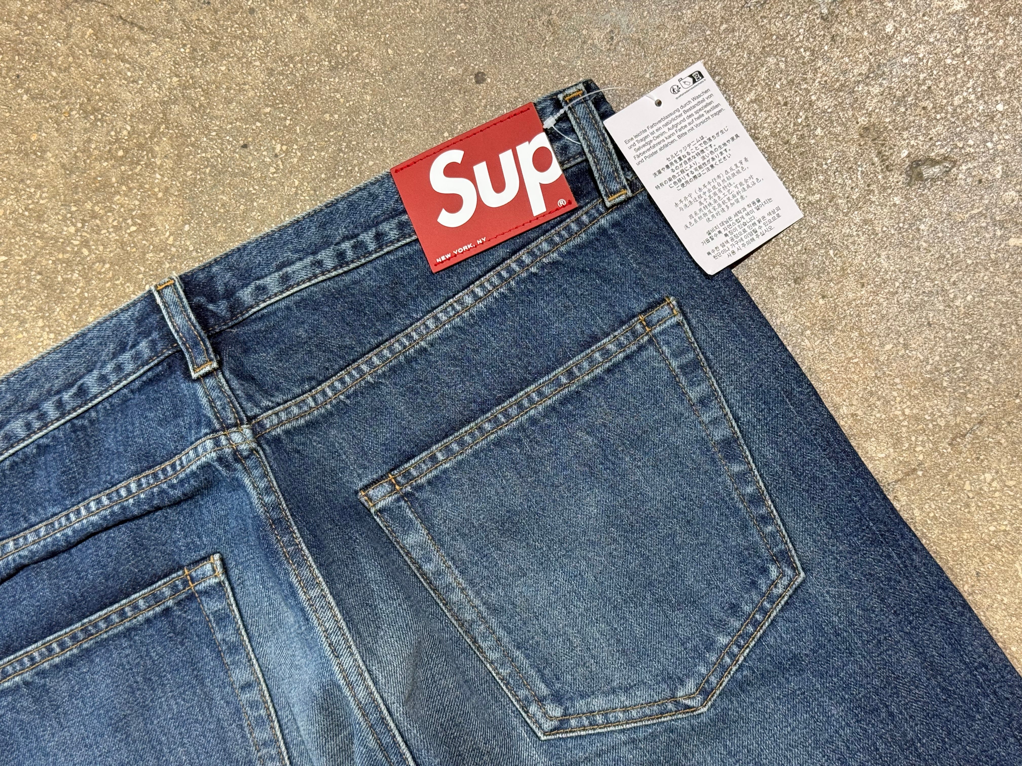 NEW Supreme Slim Straight Selvedge Denim - Dark Washed Indigo Size 34