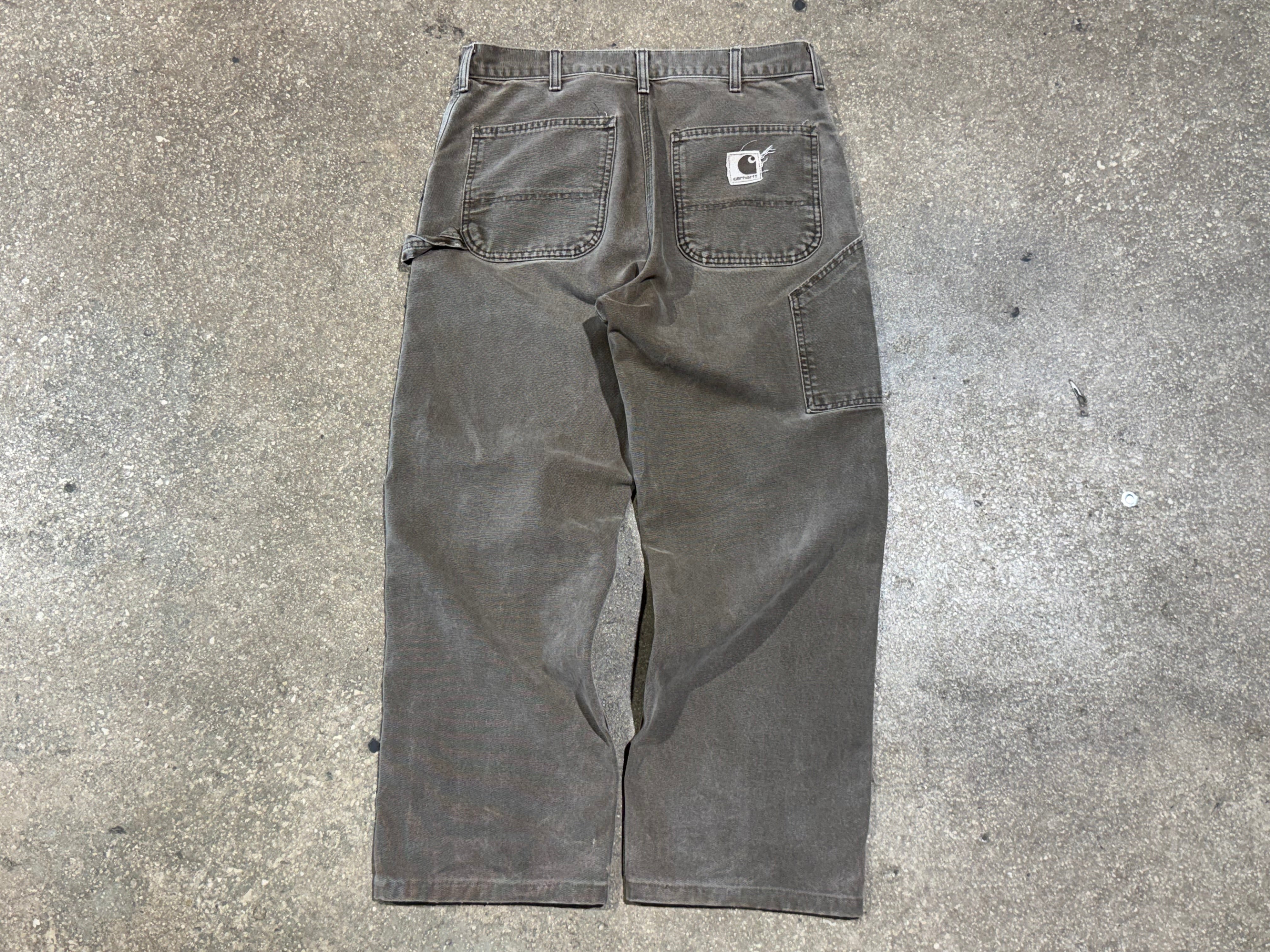 USED Carhartt Distressed Carpenter Pants - Faded Brown Size 34x29