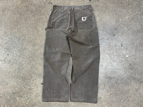 USED Carhartt Distressed Carpenter Pants - Faded Brown Size 34x29