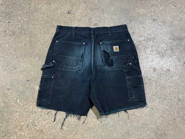 USED Distressed Carhartt Double Knee Shorts - Black Size 34