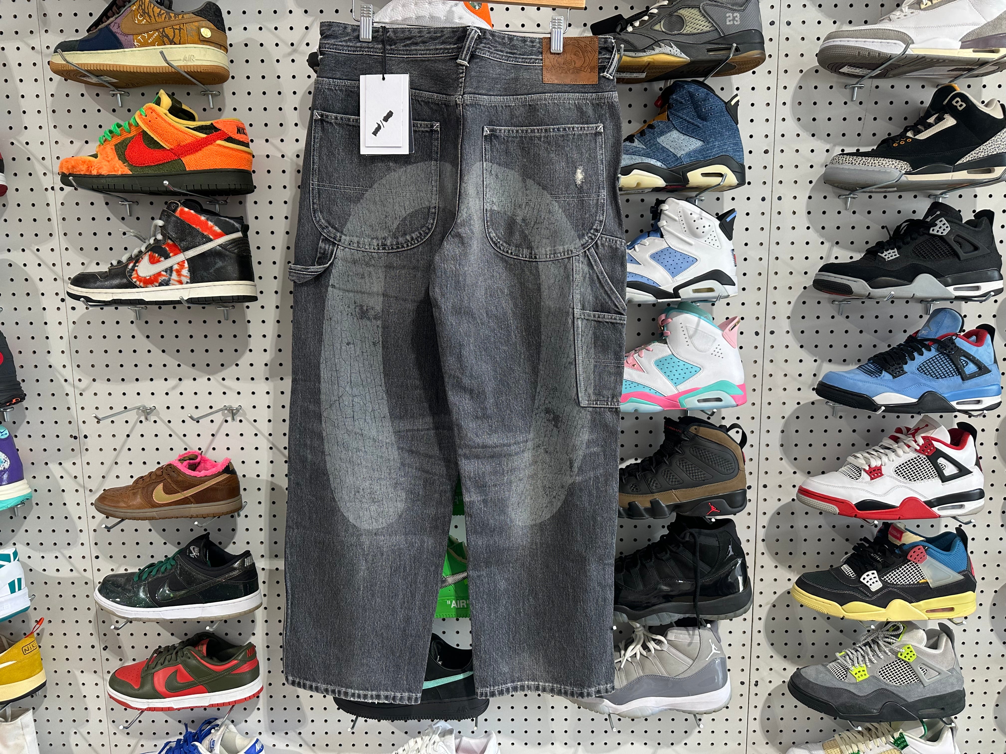 NEW Evisu Carpenter Denim Jeans - Mid Tone Grey Size Large