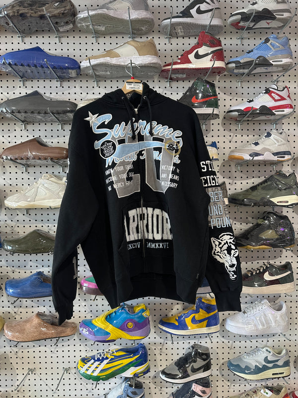 NEW Supreme Warriors Applique Zip Up Hooded Sweatshirt - Black Size Large