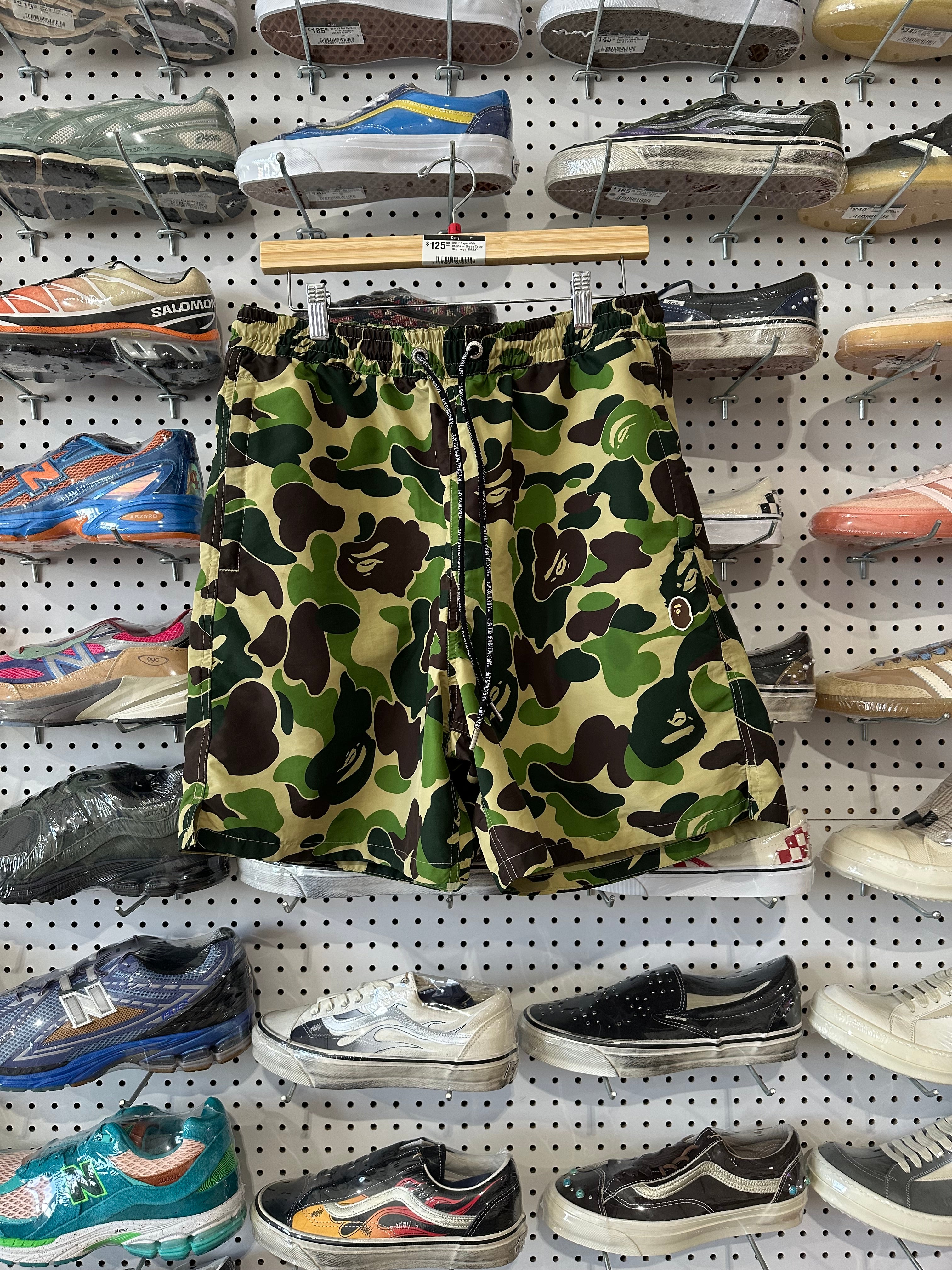 USED Bape Water Shorts - Green Camo Size Large