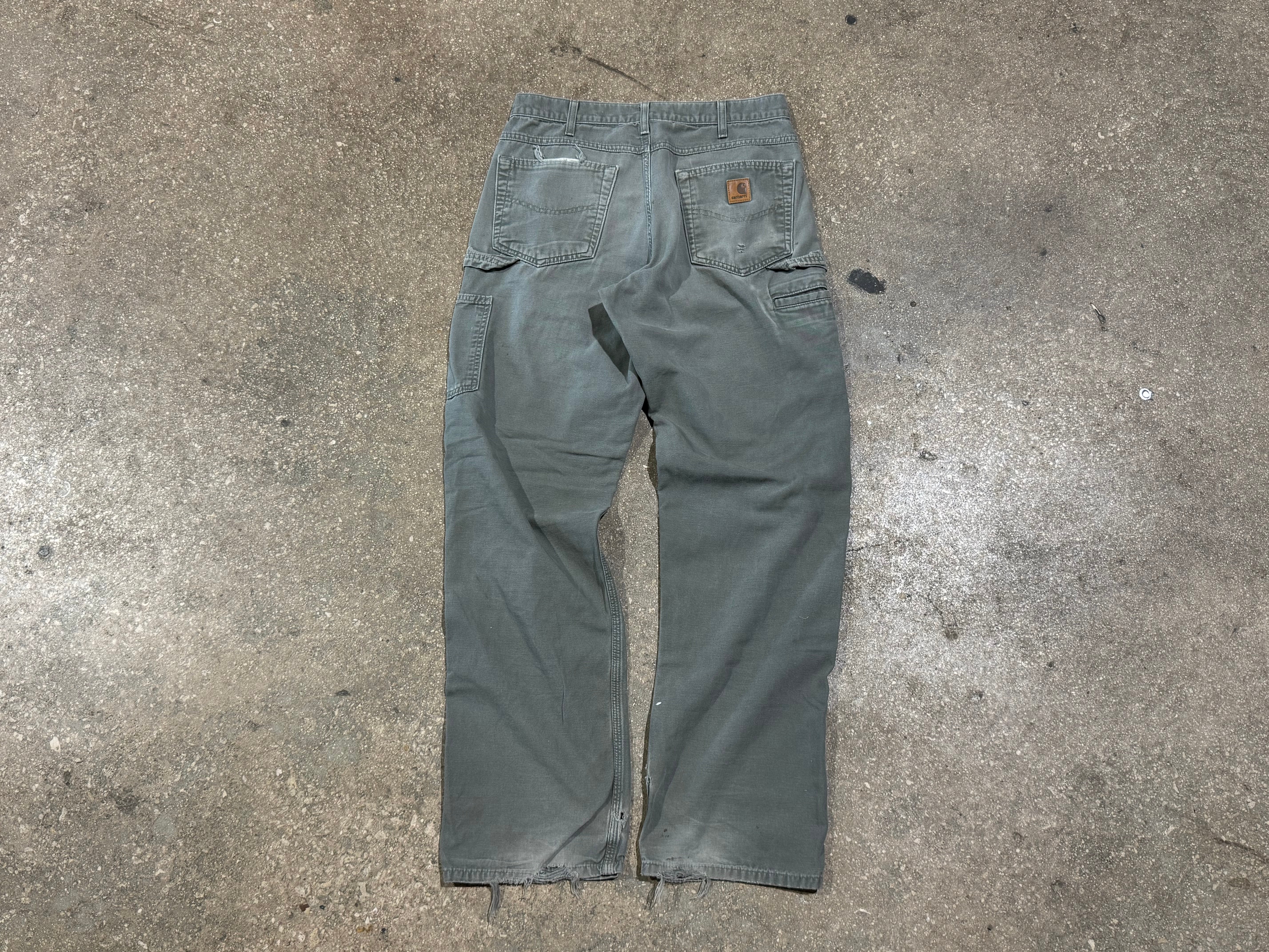 USED Distressed Carhartt Carpenter Pants - Olive Size 32x33