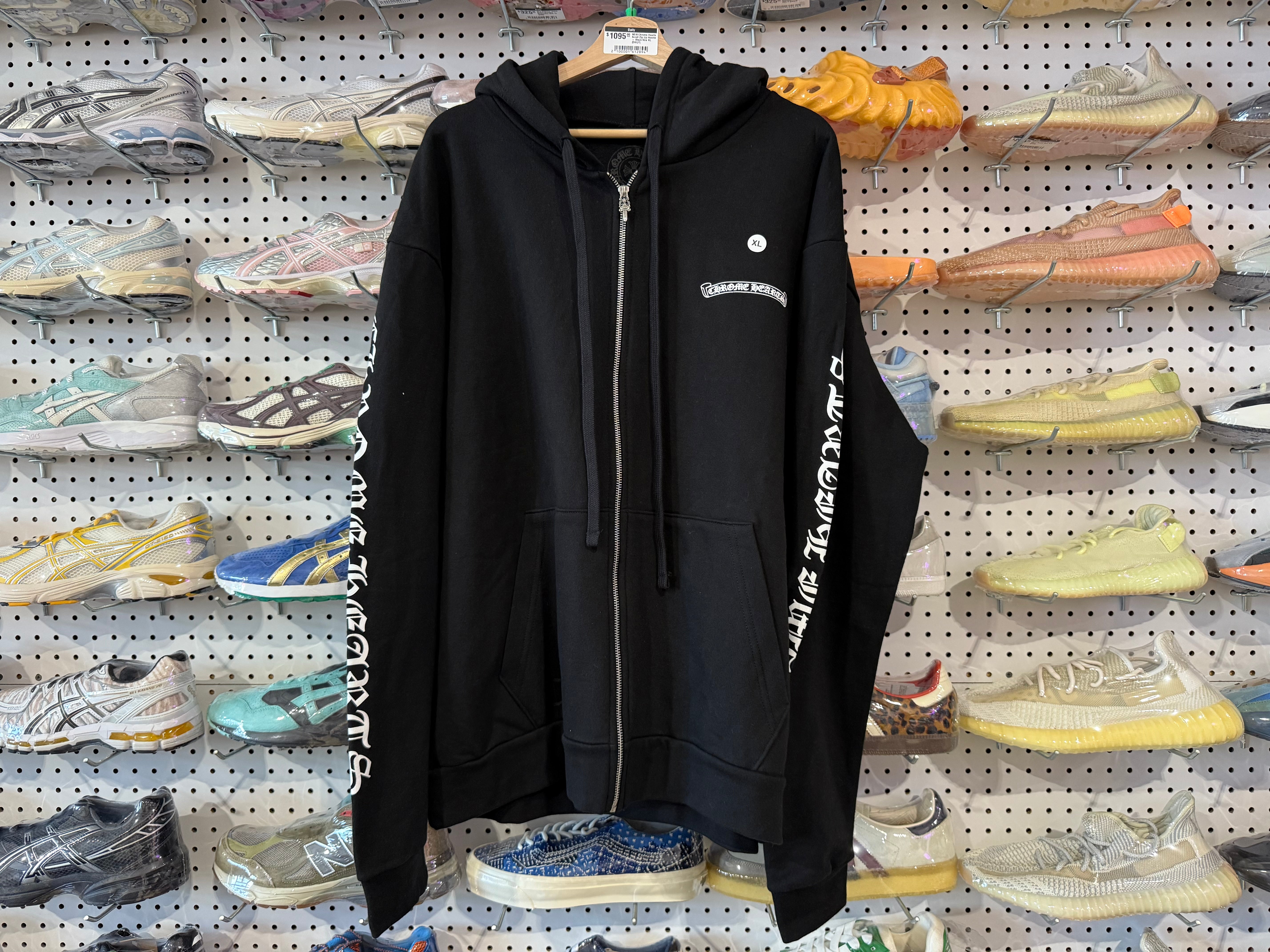 NEW Chrome Hearts Scroll Zip Up Hoodie - Black Size XL