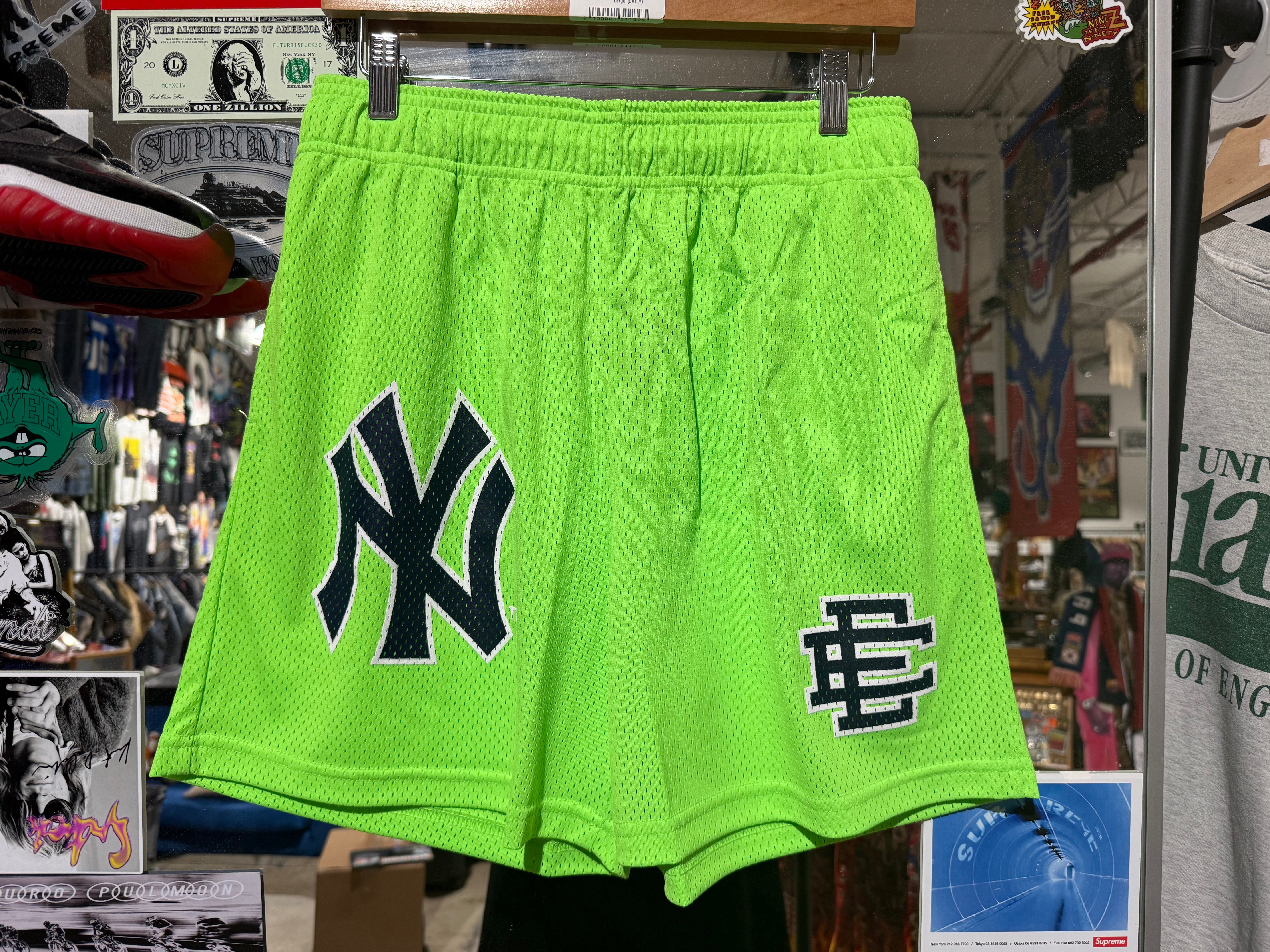 NEW Eric Emanuel NY Yankees Shorts - Lime Green/Navy Size Large