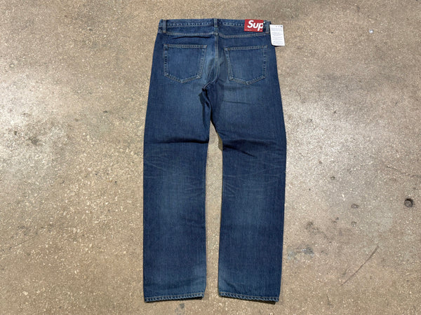 NEW Supreme Slim Straight Selvedge Denim - Dark Washed Indigo Size 34