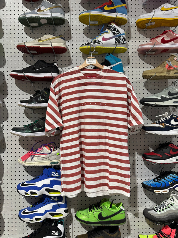 USED Supreme Striped SS Top - White/Red Size Medium