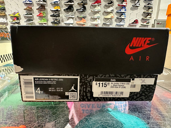 Air Jordan 3 Retro (GS) - Black Cement 2024  Size 4Y