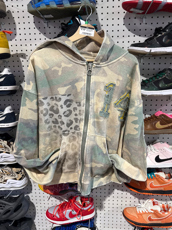 NEW Vale Cheetah Camo Zip Up Hoodie - Multi Size Large