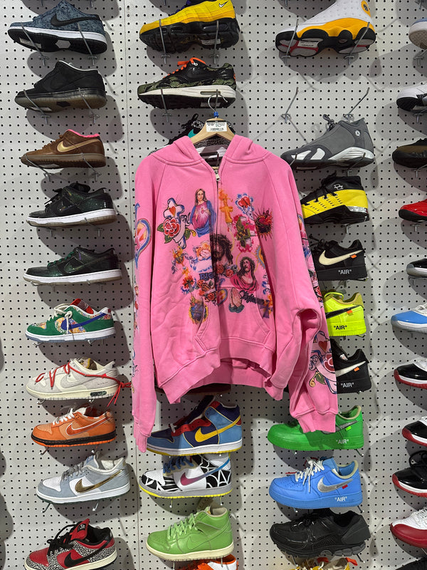 NEW NEW Righteous Risen King Cropped Zip Up Hoodie - Pink Size XL