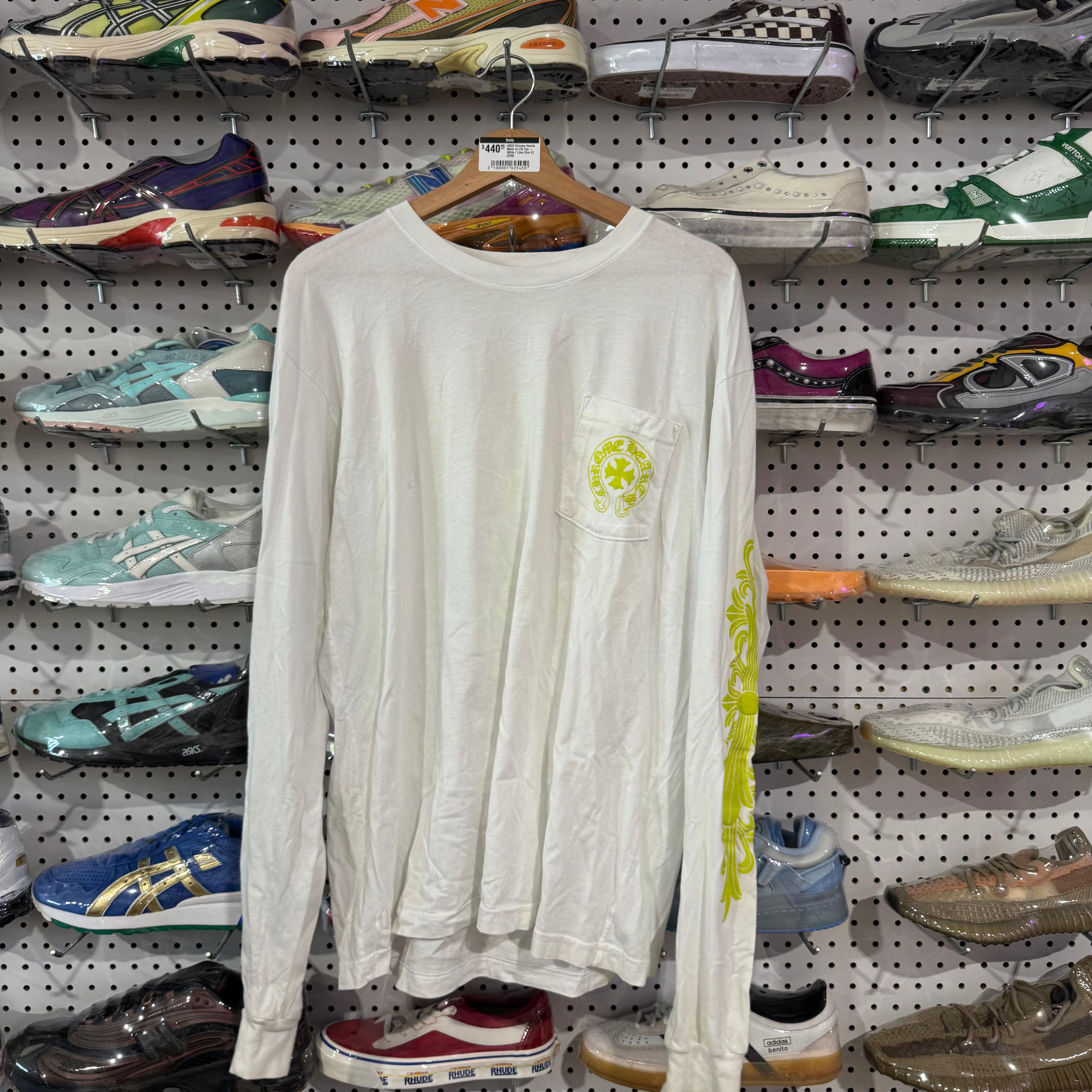 USED Chrome Hearts Made In L/S Tee - White / Lime Size XL