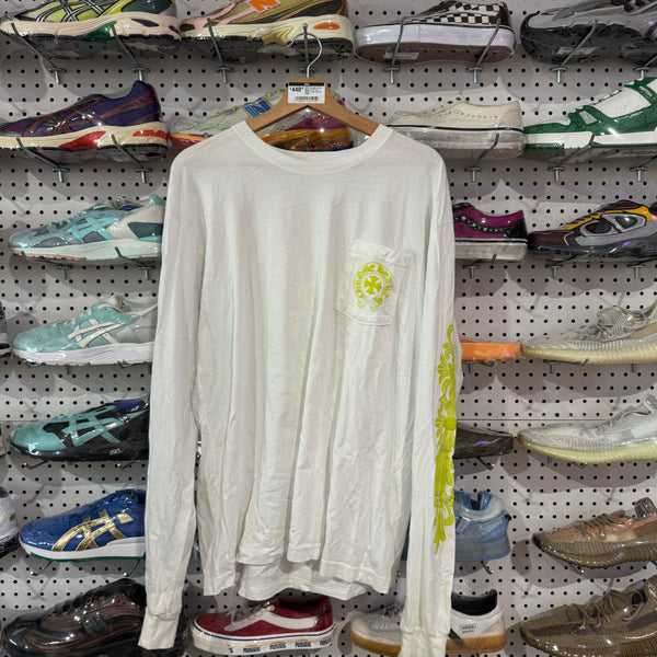 USED Chrome Hearts Made In L/S Tee - White / Lime Size XL