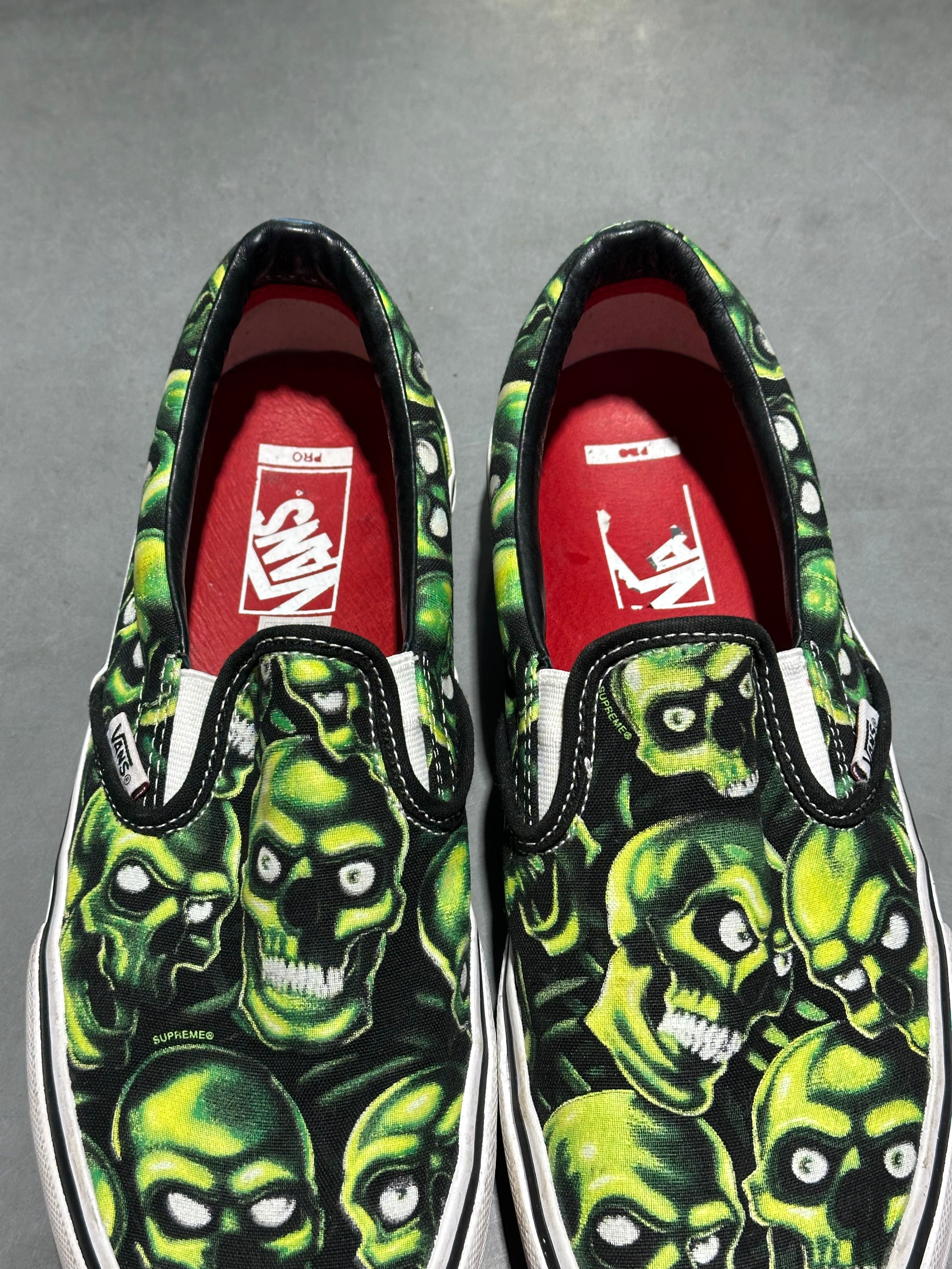 Vans x Supreme Skull Pile Slip On - Black/Green Size 9