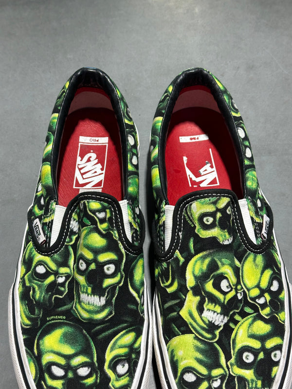 Vans x Supreme Skull Pile Slip On - Black/Green Size 9