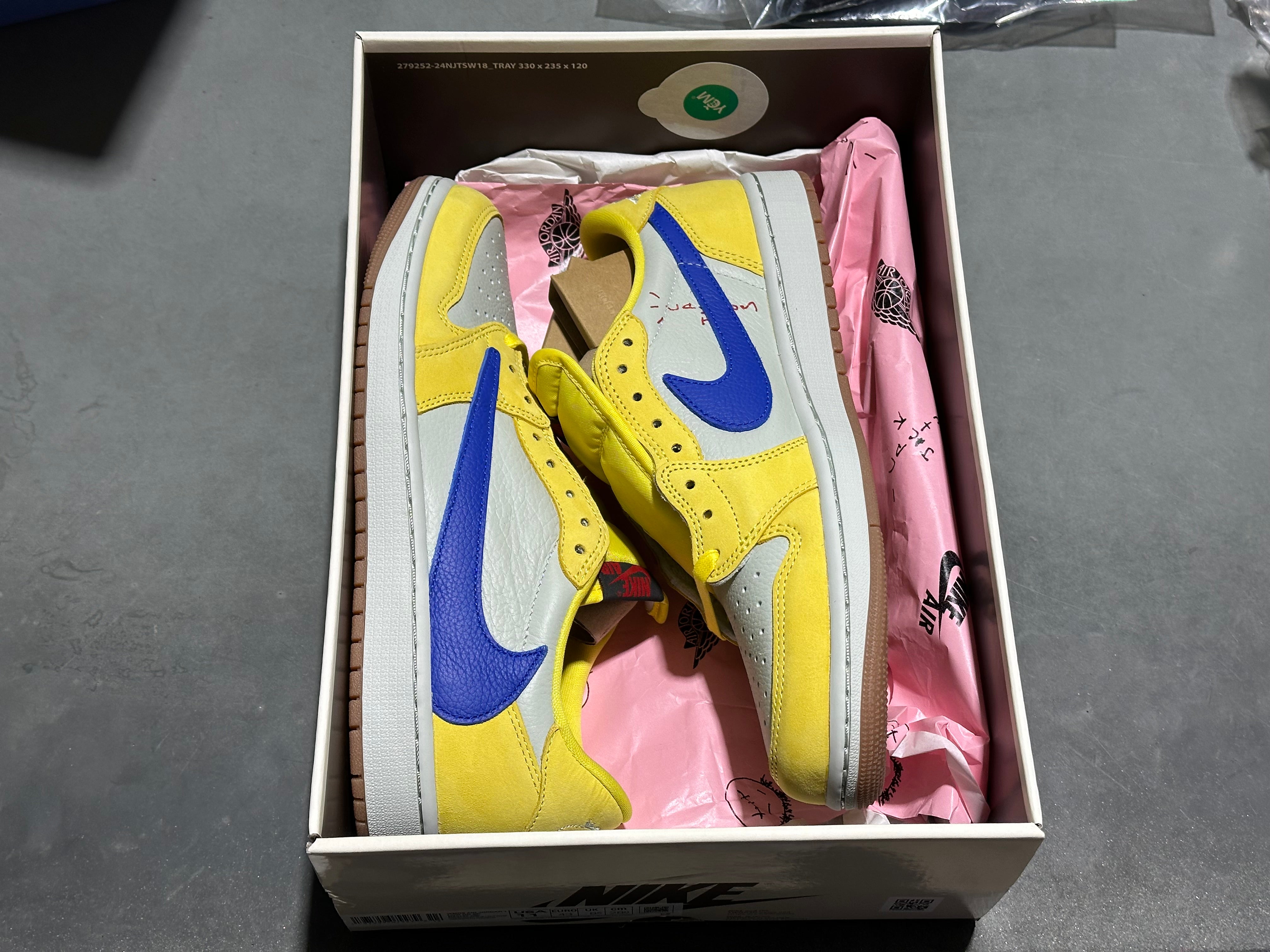 WMNS Air Jordan 1 Low OG SP - Travis Scott/Canary Size 11W/9.5M