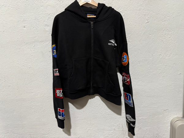 NEW Bottega Desires Patches Zip Up Hoodie - Black