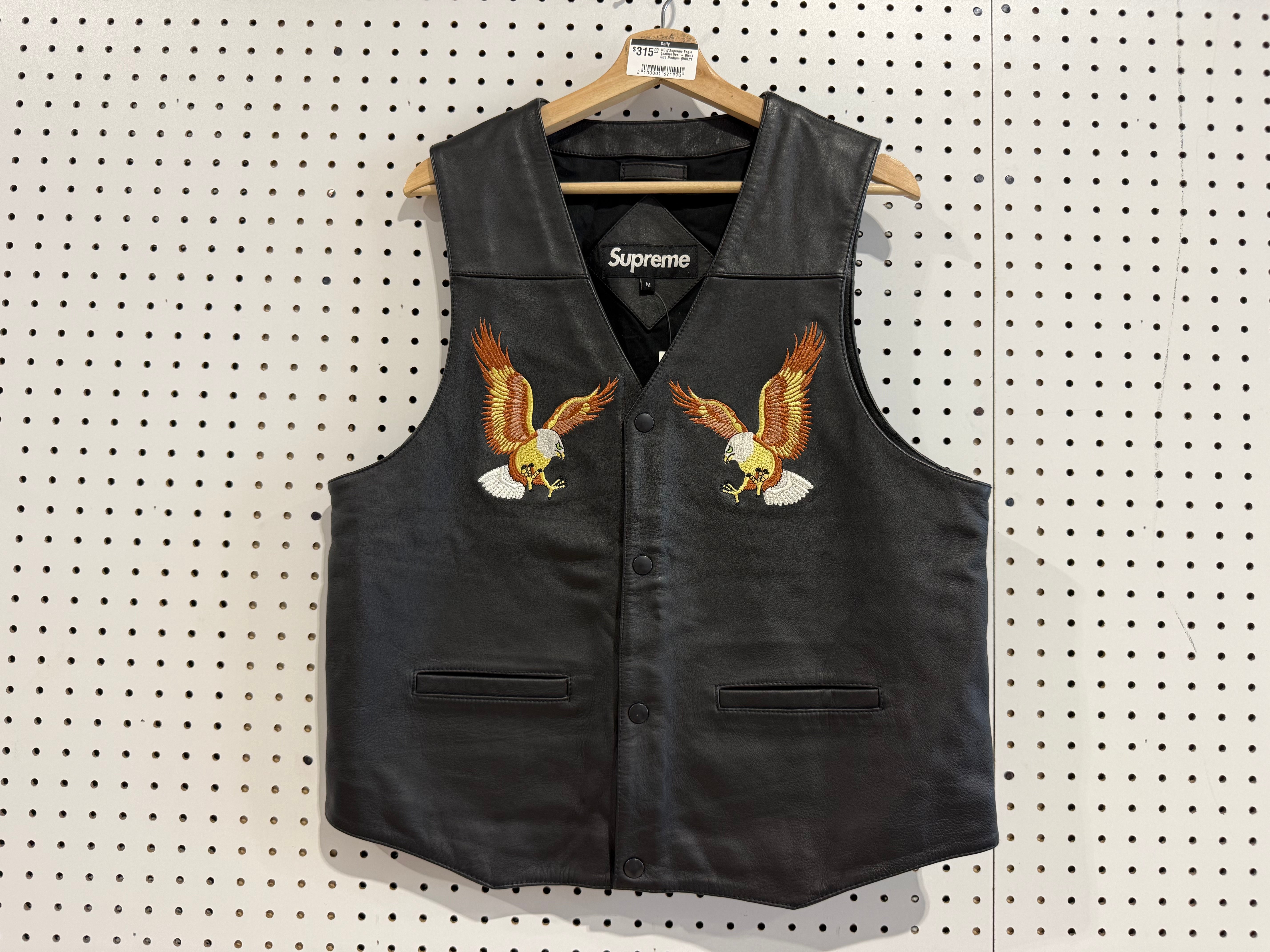 NEW Supreme Eagle Leather Vest - Black Size Medium