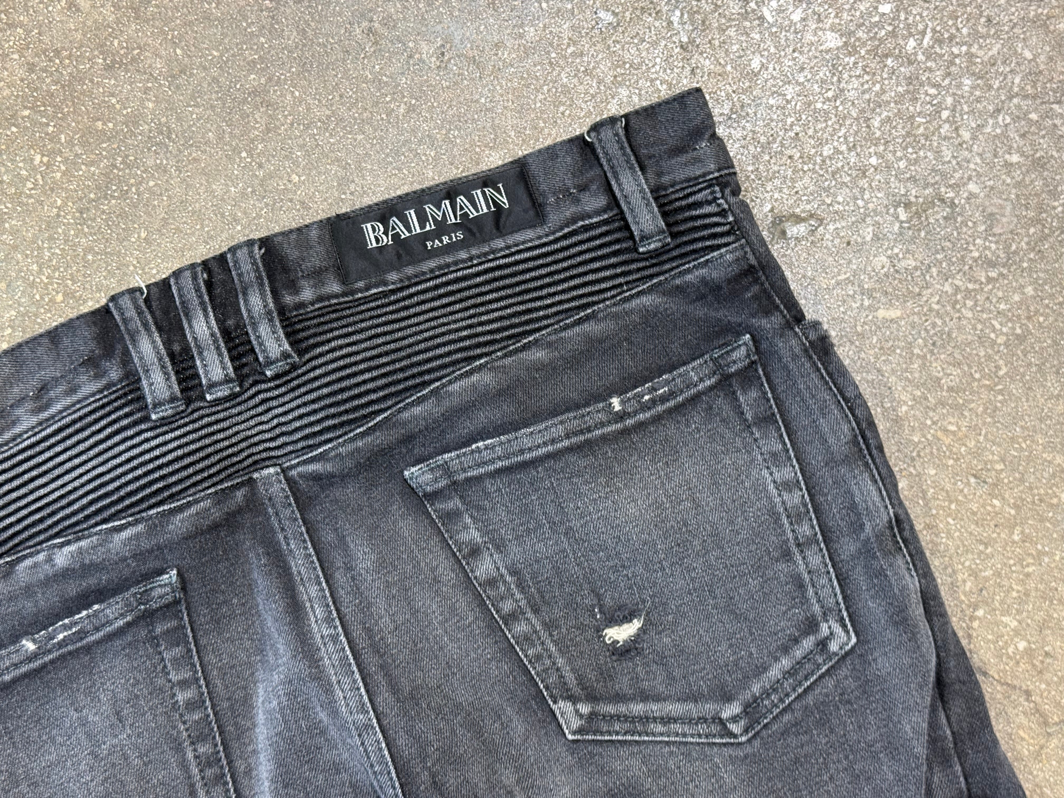 USED Balmain Denim Biker Jeans - Charcoal Size 30