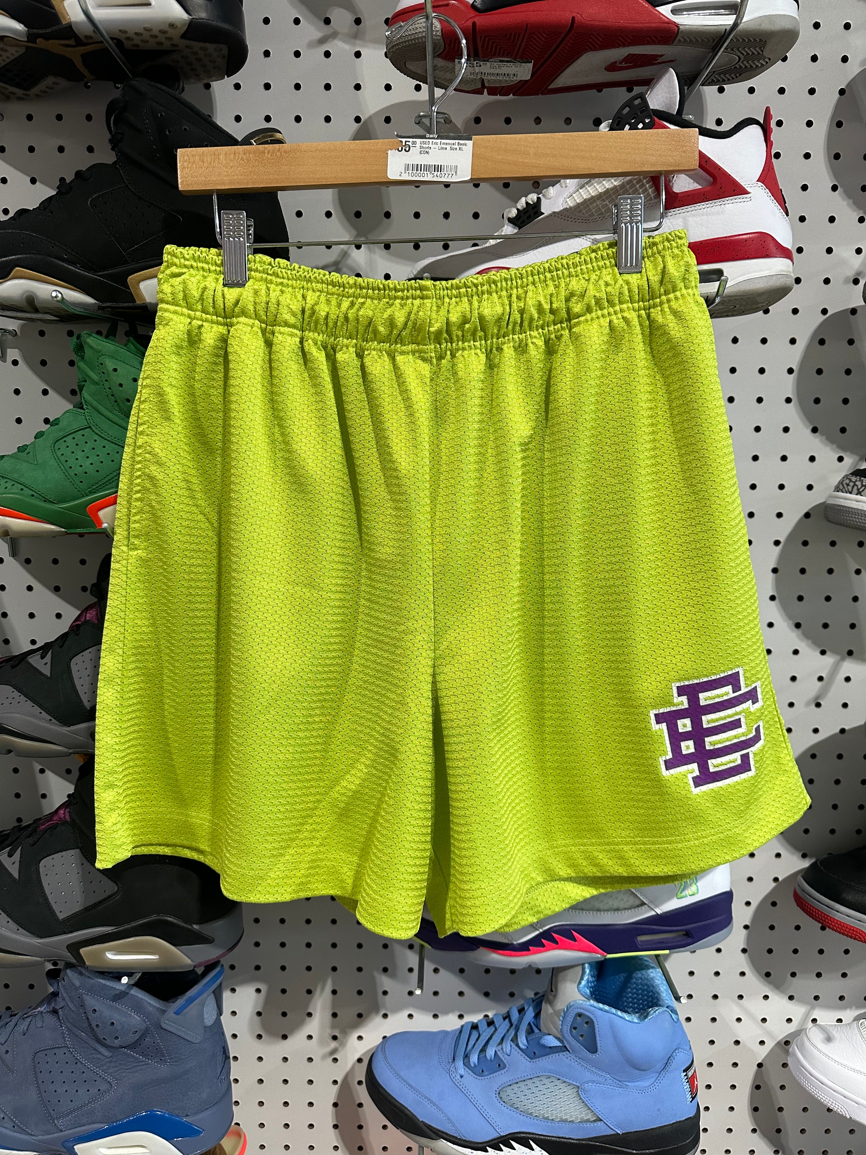 USED Eric Emanuel Basic Shorts - Lime Size XL