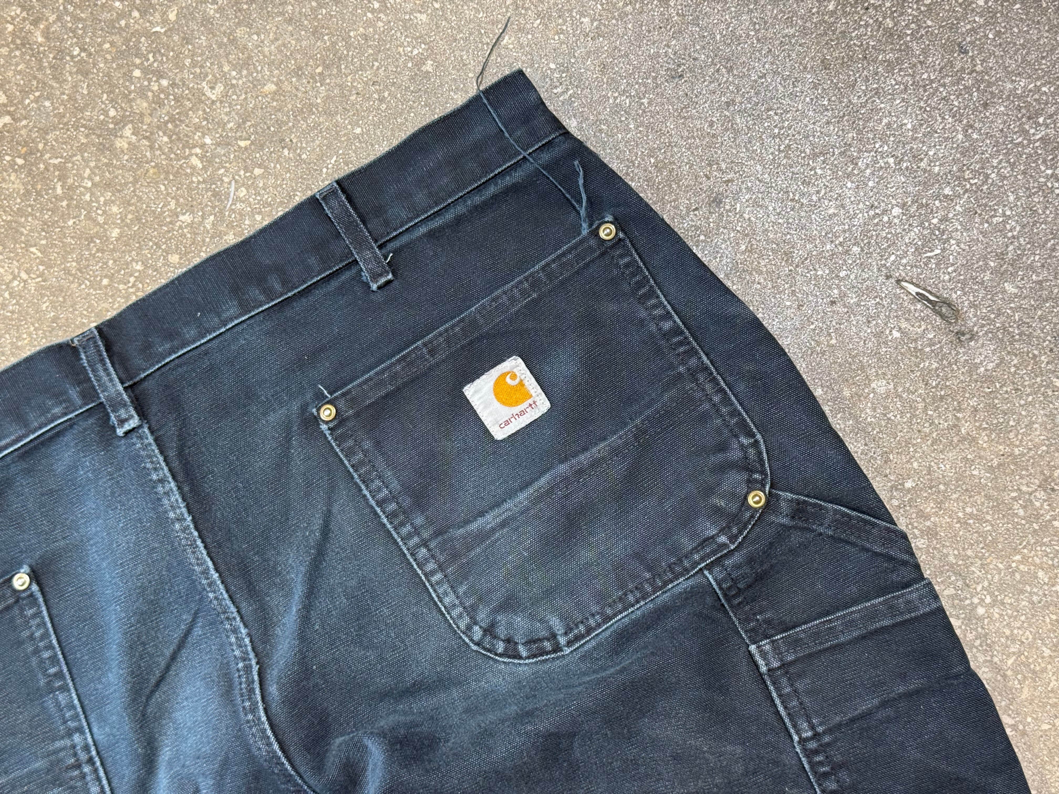 USED Distressed Carhartt Double Knee Carpenter Pants - Black Size 38x30