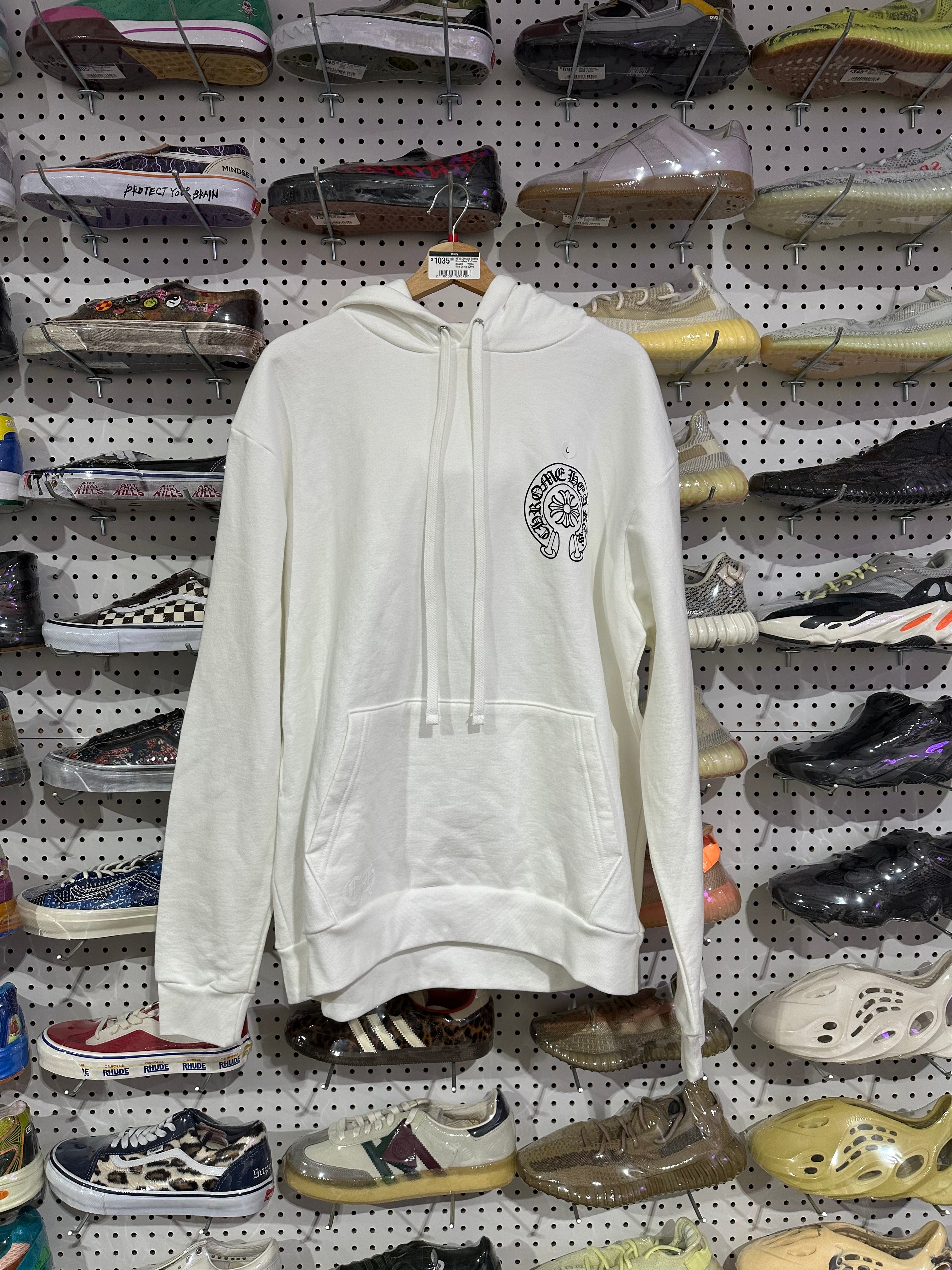 NEW Chrome Hearts Horseshoe Pullover Hoodie - White Size Large