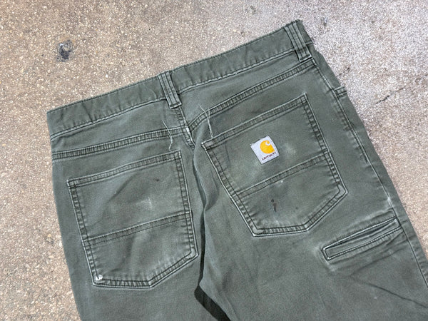 USED Distressed Carhartt Carpenter Pants - Olive Size 31x30