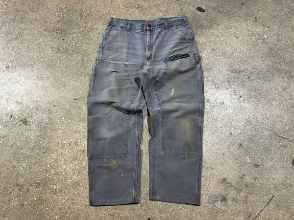 USED Distressed Carhartt Double Knee Carpenter Pants - Grey Size 36x30