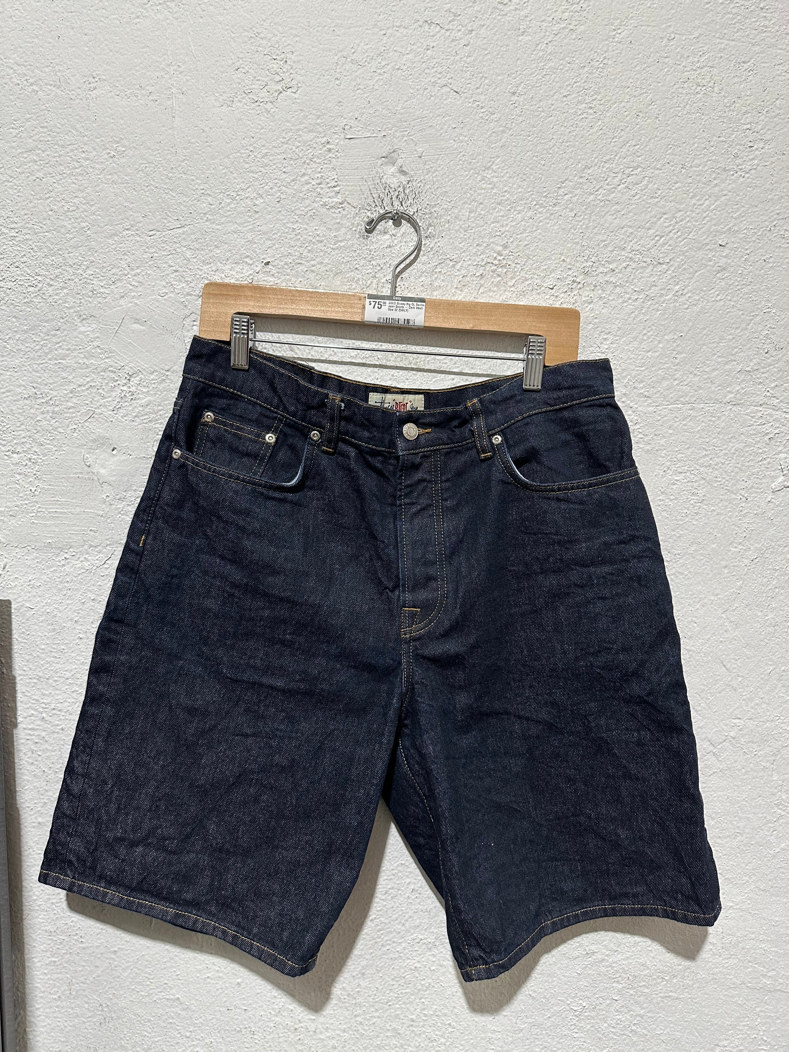 USED Stussy Big OL Denim Jean Shorts - Dark Wash Size 32