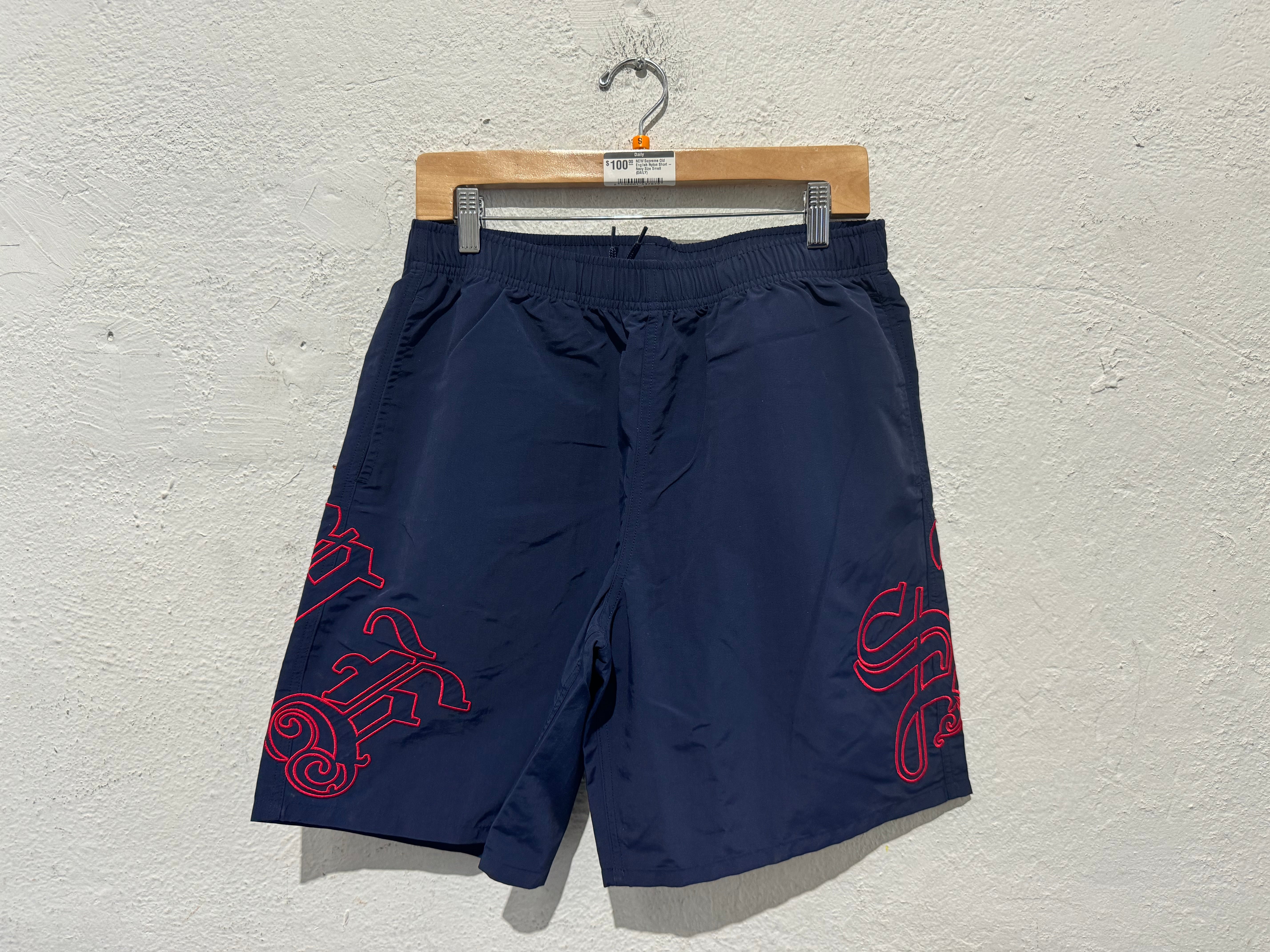 NEW Supreme Old English Nylon Shorts - Navy Size Small