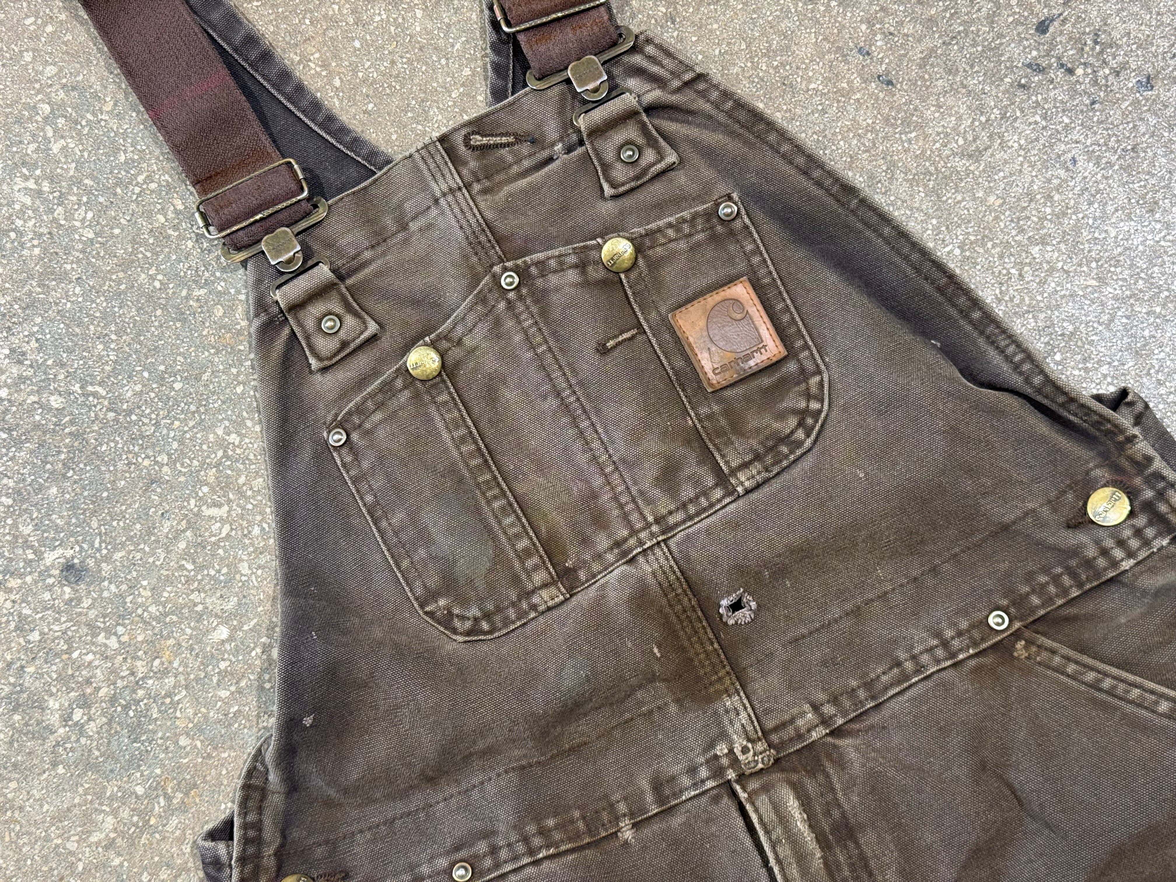 USED Carhartt Distressed Overalls - Brown Size 34x32