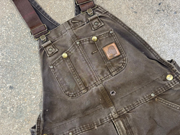 USED Carhartt Distressed Overalls - Brown Size 34x32