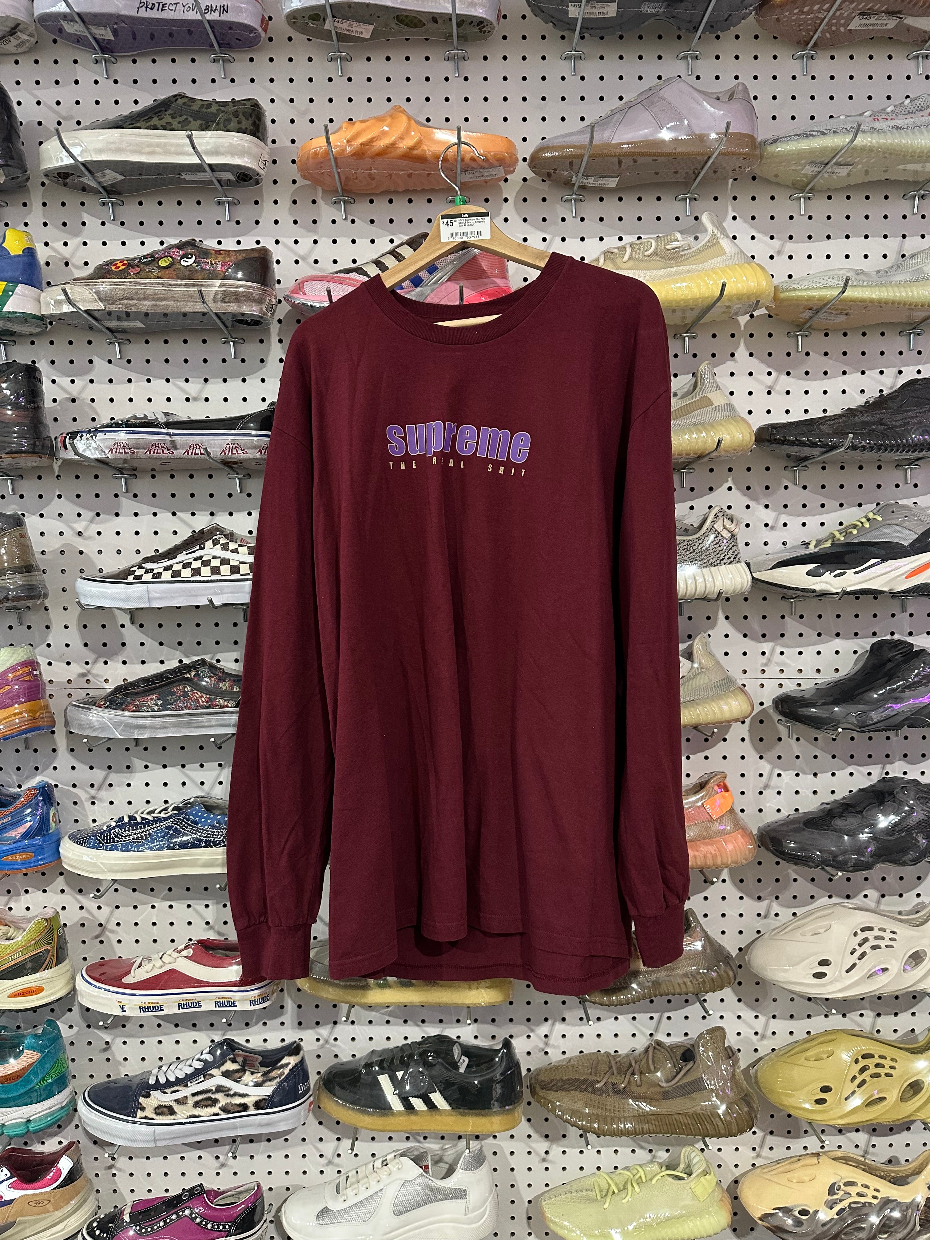 USED Supreme The Real Shit LS Tee - Burgundy Size XL
