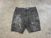 USED Distressed Carhartt Paint Splatter Shorts - Brown Size 33