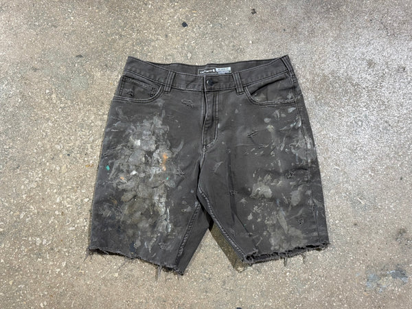 USED Distressed Carhartt Paint Splatter Shorts - Brown Size 33