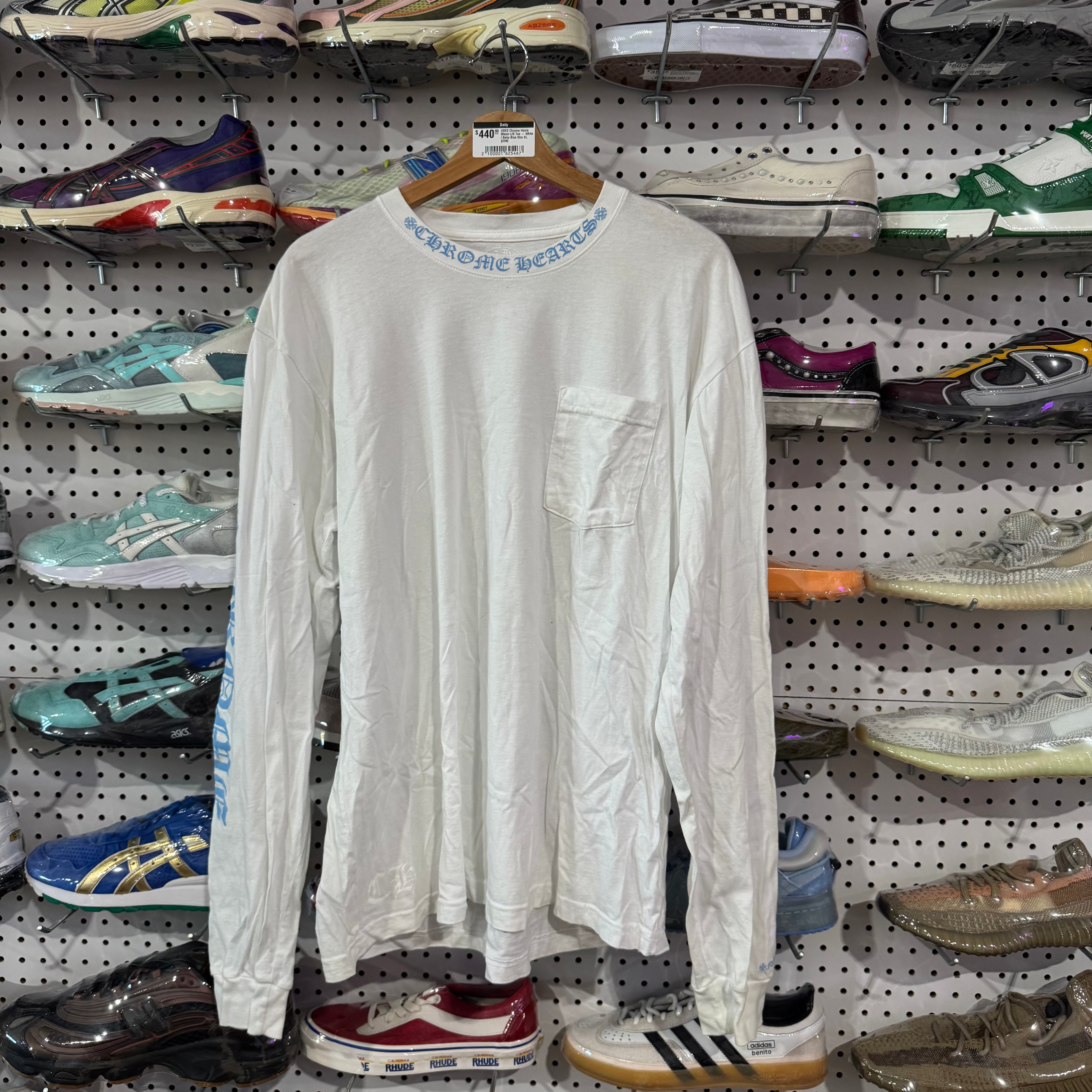 USED Chrome Hearts Miami L/S Tee - White / Baby Blue Size XL