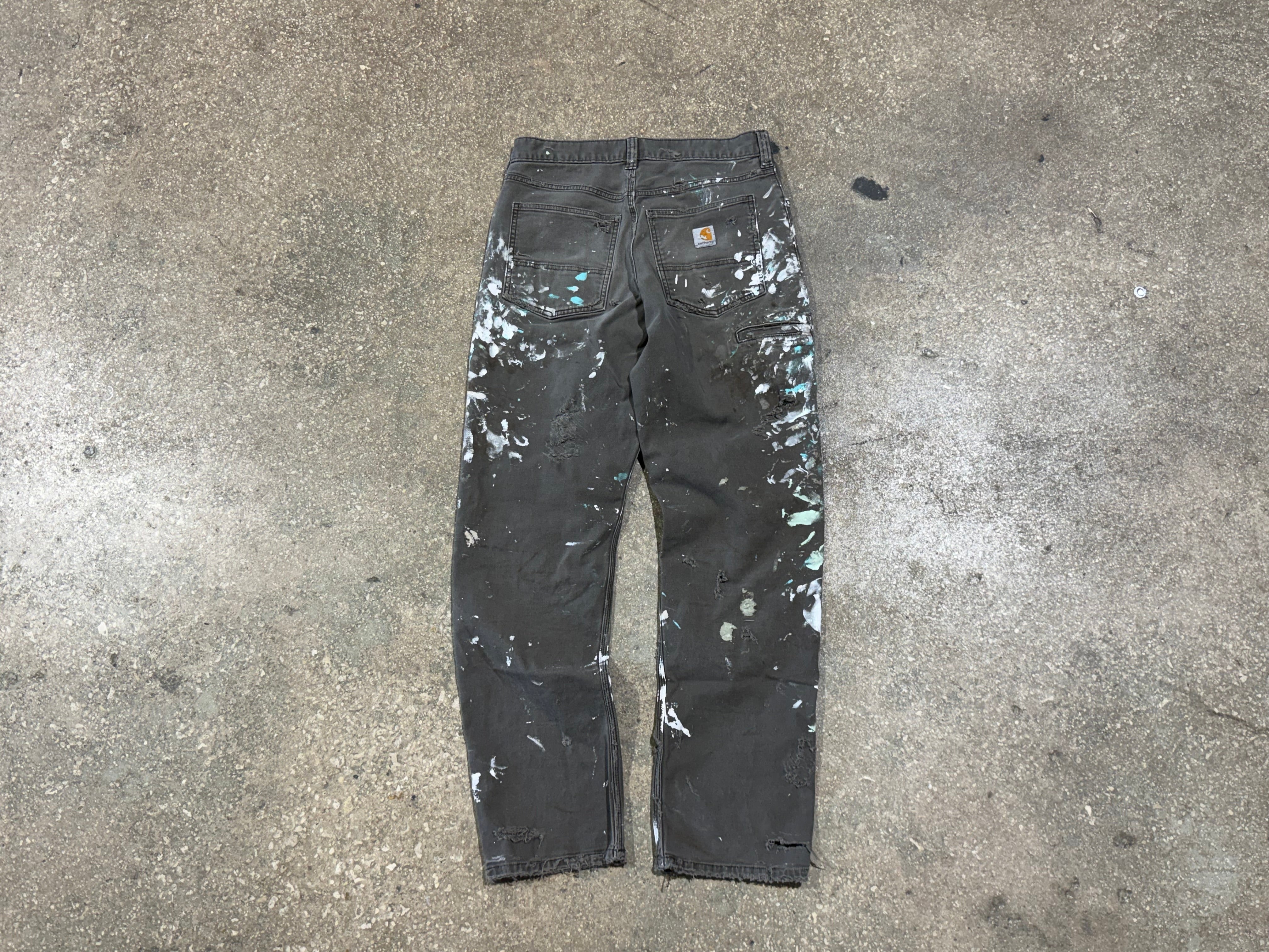 USED Distressed Carhartt Paint Splatter Pants - Grey Size 30x31